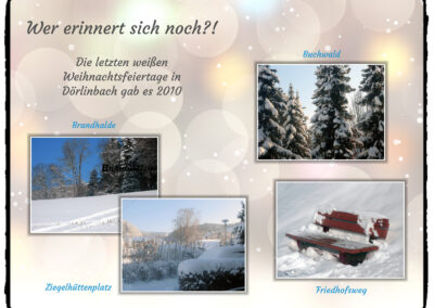 Zuletzt erlebten wir hier in Dörlinbach 2010 reichhaltigen Schnee an und um die Festtage.