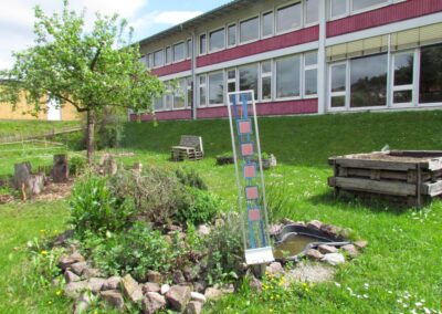 Aktueller Blick in den Schulgarten der Grundschule auf der einstigen Freifläche unterhalb des Schulgebäudes.