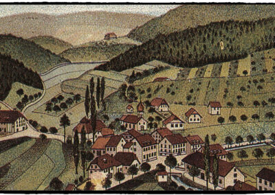 Lithographie vom Dorfkern Dörlinbachs aus dem Jahre 1903.