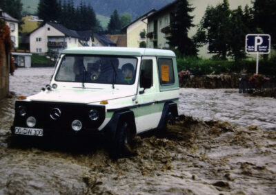 Eindrücke vom Jahrhunderthochwasser vom 8. Juli 1987. Große Teile im Ortskern und im Neudorf standen damals unter Wasser.