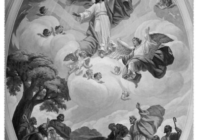 Das Deckengemälde „Christi Himmelfahrt“ als Postkartenmotiv. Das Bild verschwand 1982 bei Renovierungsarbeiten unter einer neuen Holzdecke.