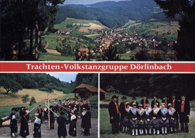 Ansichtskarten, die vom Musikverein Dörlinbach herausgegeben wurden. Sie zeigen die Trachtenkapell, Bauernkapelle und Trachtentanzgruppe.