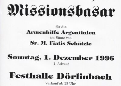 Werbung für den 27. Dörlinbacher Missionsbasar am 1. Dezember 1996. Vier Jahrzehnte fanden die Missionsbasare immer am ersten Adventssonntag statt.