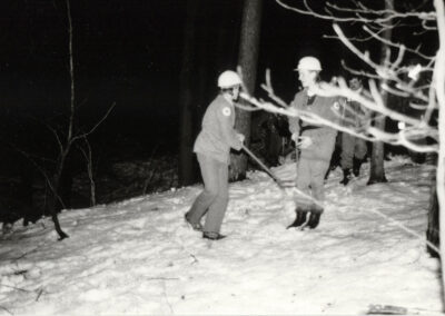 Übung der Bereitschaft Dörlinbach in einem Waldstück im Prinschbachtal in den 1980er-Jahren.