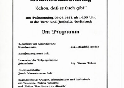 Palmsonntag 1995: Anhang im Verkündigungsblatt der Gemeinde Schuttertal. Das Unterhaltungsprogramm war immer sehr abwechslungsreich.