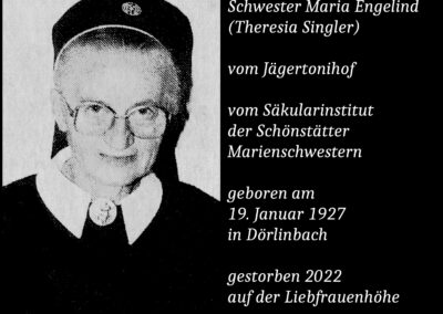 Schwester Maria Engelind (1927 bis 2022) / bürgerlich Theresia Singler / Schönstätter Marienschwester