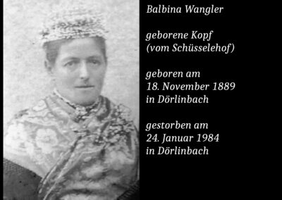 Balbina Wangler geborene Kopf (1889 bis 1984)