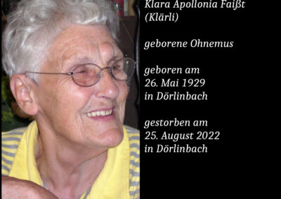 Klara Apollonia Faißt geborene Ohnemus (1929 bis 2022)