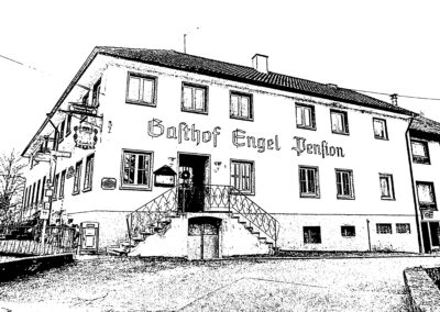 Skizze vom „Engel“. Sie zeigt das Gasthaus um das Jahr 2022.