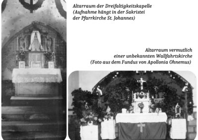 Mit dieser Collage lösen wir das Fotorätsel auf: Links ein Ausschnitt des Altarraums der Dreifaltigkeitskapelle. Rechts vermutlich ein Altarraum einer Wallfahrtskirche.