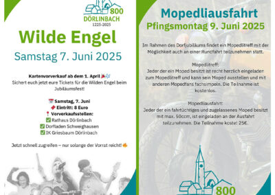 Am 7. Juni beginnt das große Jubiläumsfest „800 Jahre Dörlinbach“ mit dem traditionellen Fassanstich im Festzelt auf dem Sportplatzgelände.