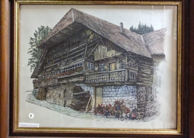 Bei der ganzjährigen Kunstausstellung im Rathaus stehen auch Bauernhöfe im Blickpunkt: der einstige Rothweilerhof, dargestellt von Hans Busch.
