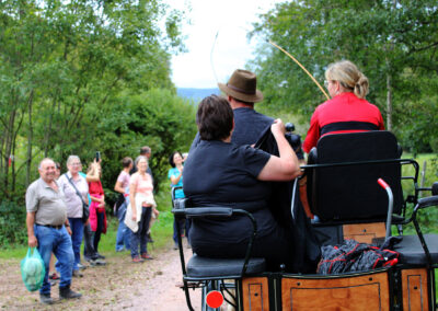 Begegnung im Dörlinbacher Grund: Wandergruppe aus Dörlinbach und Pferdeliebhaber aus Schweighausen.