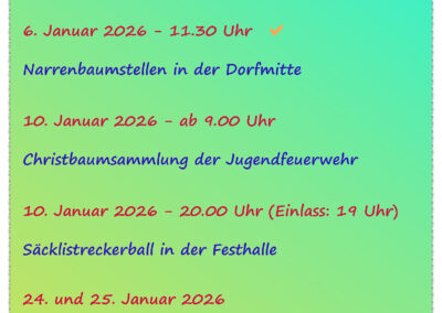 Übersicht über die ersten Wochen im neuen Jahr. Zwei Veranstaltungen können bereits abgehakt werden!