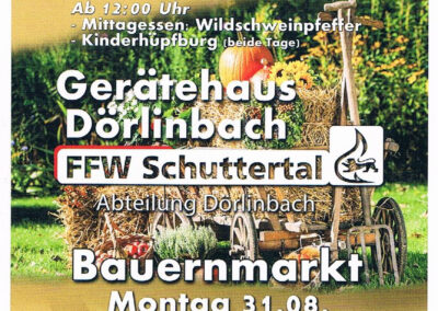 Am 30. und 31. August 2026 lud die Feuerwehrabteilung Dörlinbach zu Dorfhock und Bauernmarkt ein.