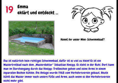 Emma entdeckt und erklärt die Wassertretbad-Anlage in der Ruhl.