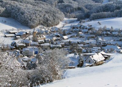 Januar 2021: Blick vom Oberrain aufs Dorf. Eine Winterlandschaft, die es hier leider nicht mehr allzu zum Genießen oft gibt.