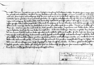 Urkunde von 1449: Bischof Ruprecht von Straßburg bestätigt den Dörlinbachern als Mitgenossen im Gemeinschaftswald.